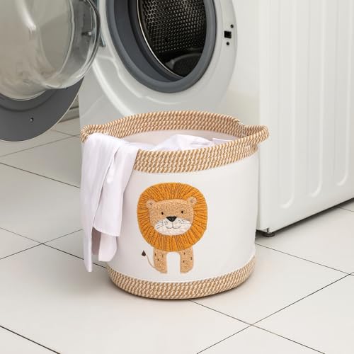 Babydecke Körbe Wäschekorb Niedlicher Löwe Kinderzimmer Spielzeug Aufbewahrungskorb, gewebtes Baumwollseil Kinderzimmer Organisation Bins für Mädchen Jungen Kinder Baby Dusche Geschenkkörbe