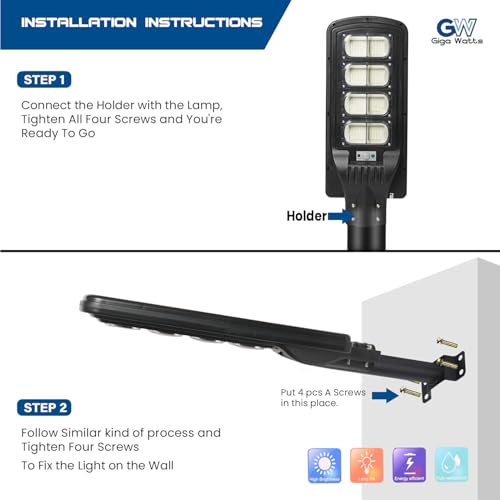 Image of Gigawatts 320 LED 120W Solar Street Light with Remote Control High Power 20Ah Battery Inbuilt 16W Solar Panel IP65 Water Resistant Outdoor Lamp for Wall Pathway Garden and Patio (1Pc, Cool White)