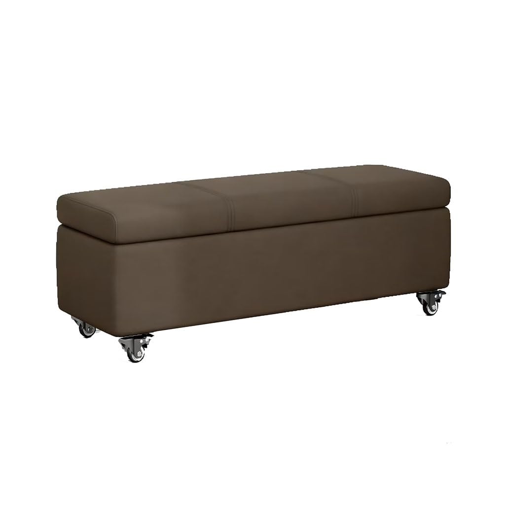 Banco de dormitorio con almacenamiento de cuero marrón oscuro de 40x40x80cm con ruedas