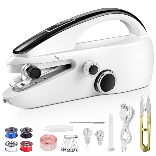 Máquina de coser a mano, mini máquina de coser para principiantes, doble velocidad, portátil, pequeña reparación de costura manual para ropa, dos alimentaciones, viajes y uso doméstico