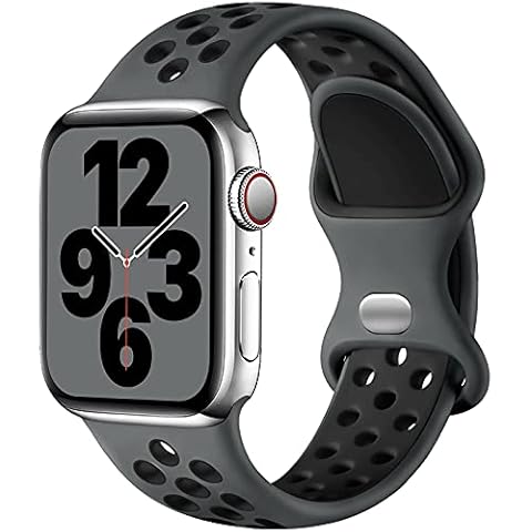 Upeak Sport Strap Compatible with Apple Watch Strap 40mm 38mm 42mm 44mm 41mm 45mm, Breathable Silicone Double Hole Snap Buckle Band, for iWatch Strap Series 8 7 6 5 4 3 SE,38mm/40mm-M/L,Charcoal/Black Cover