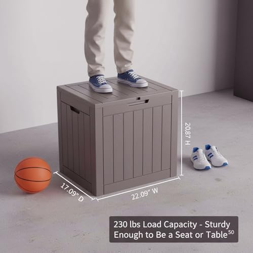 Image of 30 Gallon Resin Deck Box with Lockable Lid - Outdoor Waterproof Storage for Patio Furniture, Garden Tools, Cushions & Pool Accessories, Wood Grain Design, All-Weather Durable (Grey-brown, 1 Pack)