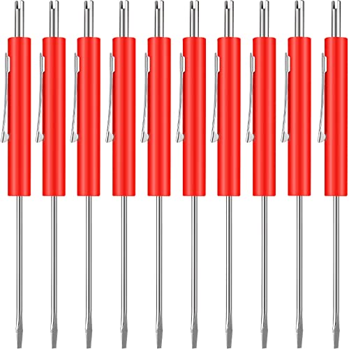 Zhehao 10 Pcs Pocket Screwdriver with Valve Core Removal Tools, Mini Screwdriver Set Small Dual Use Screwdriver Kit with Clip for Mechanics Electricians Electronic Technician Assembler（Red）