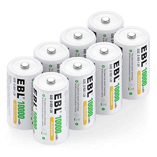 Ebl Pack Of 8 10000Mah Ni-Mh D Cells Rechargeable Batteries, Battery Case Included #TOP5