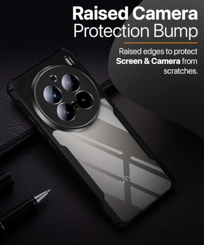 Image of WOW IMAGINE Shock Proof Clear Protective Back Case for VIVO X200 Pro 5G - AirEDGE Technology | 360 Degree Camera Protection | Transparent Hybrid Back Case Mobile Cover - Black