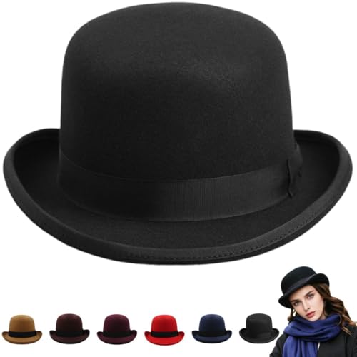Unisex Bowler Derby Hat Vintage Steampunk Victorian Style Hat Fedora Party Costume Hat for Halloween Cosplay Music Festival (Black)