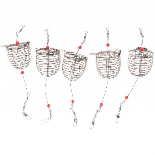 Milisten 5 piezas jaula para cebo de pesca de acero inoxidable pequeña 4cm con resorte