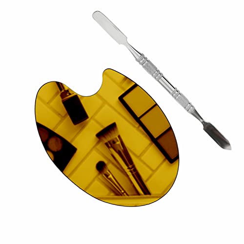Image of Brain Freezer Shiny Makeup Palette With Stainless Steel Oval Shape Spatula, Golden 100 g