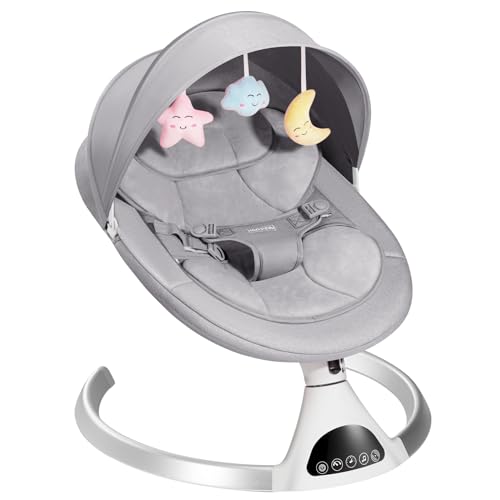 Image of HARPPA Electric Baby Swings for Infants to Toddler, Portable Babies Swing for Newborn Boy and Girls, Motorized Bluetooth Swing, Music Speaker with 12 Preset Lullabies（Grey