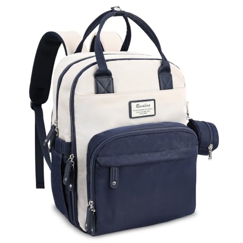 Image of RUVALINO Diaper Bag Backpack-Multifunction Baby Travel Bag with Changing pad, Insulated Bottle Holders & Pacifier Case, Large Capacity, Waterproof, Cream & Blue