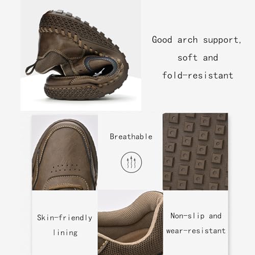 PURCHAWEE Men Leather Casual Walking Driving Shoes Handmade Stitching Breathable Lightweight Slip On Loafers Ankle Chukka Boots Fashion Sneakers3