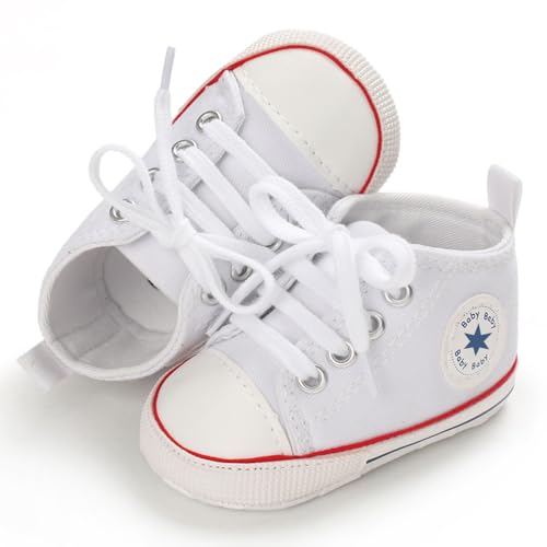 Image of Unisex Baby Girls Boys Canvas High-top Shoes, Newborn Infant Anti-Slip Soft Sole Frist Walking Breathable Sneakers
