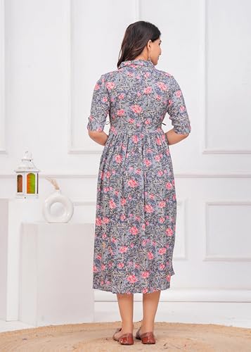 Image of Maternity Feeding Anarkali Kurti Dress for Women | Cotton Nursing Kurta with Both Side Zippers | Pregnancy & Nursing Wear | Comfortable Ethnic