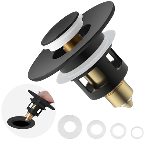 Image of Universal Metal Bathroom Sink Drain Stopper, 2-in-1 Pop Up, Matte Black | Sink Strainer with Anti-Clogging Filter Basket Fit for Standard 1 inch-2.3 inch Basin Drain Holes, Anti-Clog