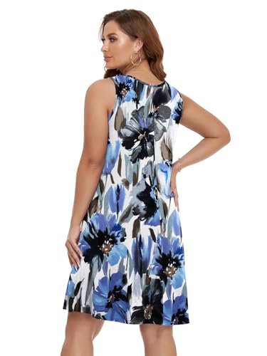 Image of BELAROI Women Casual Summer Beach Dresses Plus Size Sundress V Neck Pockets Swing Tank Dress Cover Ups