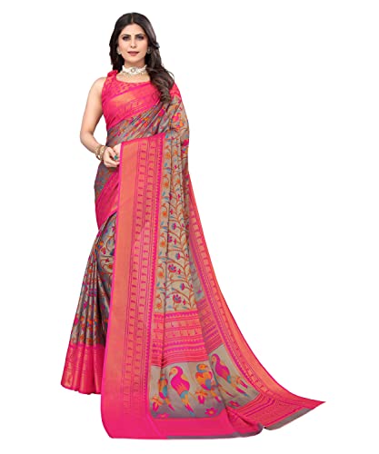 Image of Yashika Polyester Women's Chiku Chiffon Brasso Printed Saree with Unstitched Blouse Piece