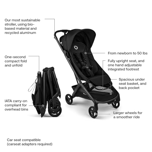 Bugaboo Butterfly 2 Travel Stroller, Ultra-Compact One-Second Fold, Lightweight and Airplane-Friendly (Black)