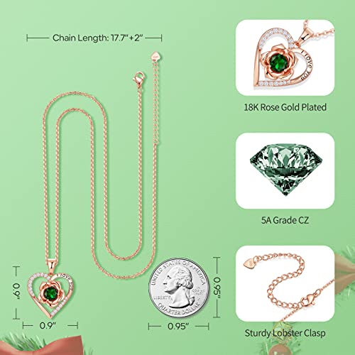 Dfunh Rose Birthday Gifts For Women 14K Gold Necklaces Flower Pendant Necklaces For Girlfriend Mom 30Th Anniversary Birthday Gift Christmas Valentines Day Mother's Day Flower Jewelry Gift For Wife Girls Her(Gold-May-Emerald) #TOP3