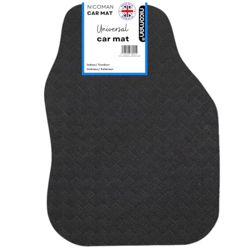 Nicoman Universal Black Car Mats with Anti-Slip Heavy Duty Performance All Weather Protection Trim to Fit Rubber Floor Mat Carpet for SUV Vans Sedans Trucks Waterproof Made in UK (Driver side)