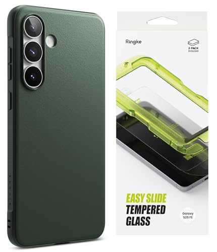 Ringke Bundle [Case + Screen Protector] for Galaxy S25 FE : Onyx [Dark Green] + Easy Slide Tempered Glass [2 Pack]