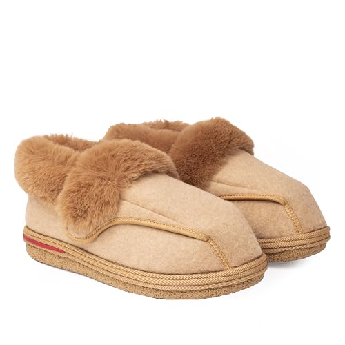 Women's Cozy Adjustable Slippers Wide Fit, Plush Faux Fur Lining, Non-Slip Sole, Comfortable House Shoes for Arthritis, Swollen Feet & Diabetes Relief