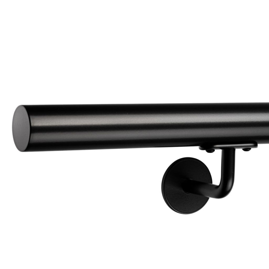 Pasamanos de escalera para interior y exterior en elegante acero negro de 42,4 mm