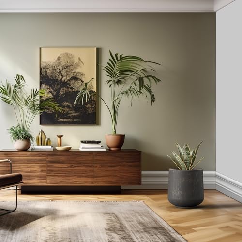 Image of Kante Large Round Curved Vintage BRN Concrete Planter 16.5 inch Dia, Outdoor | Rubber Plug for Indoor, Drainage for Garden, All-Weather Cement Tree Pot, Handcrafted, Anti-Frost & UV, Modern Home Decor