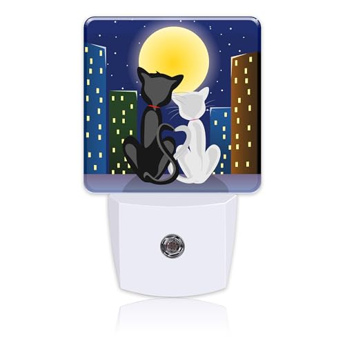 Image of Night Light for Kids Girls Boys, Romantic Couple Cats Under Moon LED Night Light Plug into Wall with Dusk to Dawn Sensor for Room Decor, Hallway, Kitchen, Bathroom, Nursery, Stairs