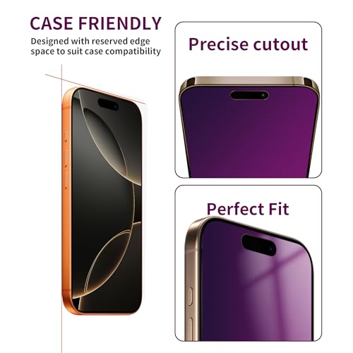Image of 2 Pack Privacy Screen Protector for iPhone 16 Pro Tempered Glass 6.3inch Private Saver Anti-Spy Eye Protection Anti-Scratch Full Coverage