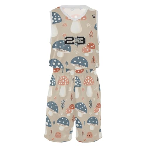 FLildon Cute Mushrooms with Dots Boys Basketball Jersey Set Tank Top Shorts Tracksuit Sport Training Suit for Kids, L