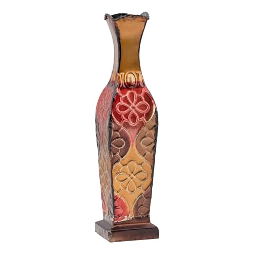 Elements Harlequin Embossed Decorative Metal Vase, Home Decor for Dried Flower and...