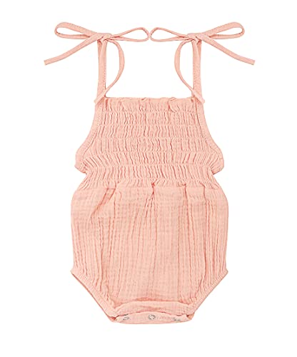 Symunnia Baby Girls Spaghetti Strap Rompers One Piece Triangle Bodysuit Sleeveless Jumpsuit Summer Outfits(2-3years old,Pink#2)