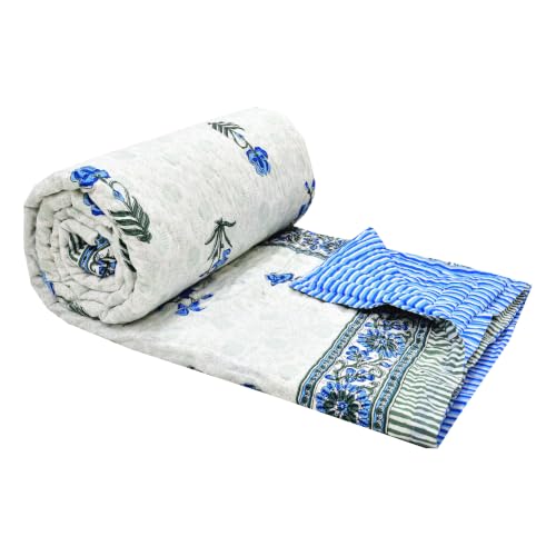 Image of BLOCKS OF INDIA Hand Block Printed Cotton King Size Quilt /Rajai | Blue Green FLR