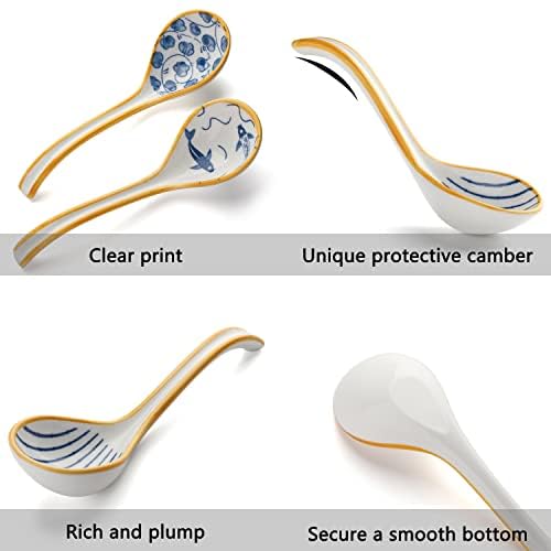 Cucchiaio da minestra asiatico in ceramica cinese Set di 4 cucchiai da zuppa ramen in porcellana cucchiai da tavola per antipasto di cereali Pho Miso gnocchi (stile 3)