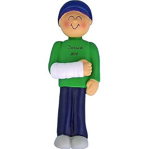 Cast on Arm Personalized Christmas Ornament - Male - Handpainted Resin - 4.5" Tall - Free Customization by Calliope Designs Cover