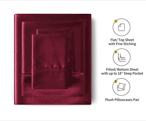 Lanest Housing Silk Satin Sheets, King Satin Bed Sheet Set with Deep Pockets, Cooling Soft and Hypoallergenic Satin Sheets King - Scarlet Red