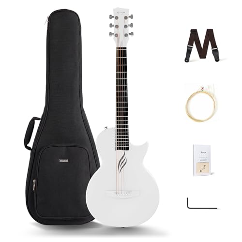 Enya Nova Go Carbon Fiber Acoustic Guitar 1/2 Size Beginner Adult Travel Acustica Guitarra w/Starter Bundle Kit of Colorful Gift Packaging Acoustic Guitar Strap Gig Bag Cleaning Cloth(White)