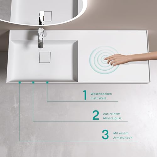 doporro Waschbecken Aufsatzwaschbecken Hängewaschbecken aus Mineralguss BTH: 60×38×12cm Waschplätze in matt Weiß inkl. Ablaufgarnitur Colossum630