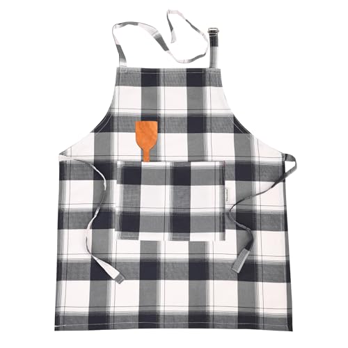Image of Cotton Kitchen Apron Pack of 2, Checkered Cooking Apron for Women & Home Cooks, Adjustable Strap, Large Pockets, Black and White
