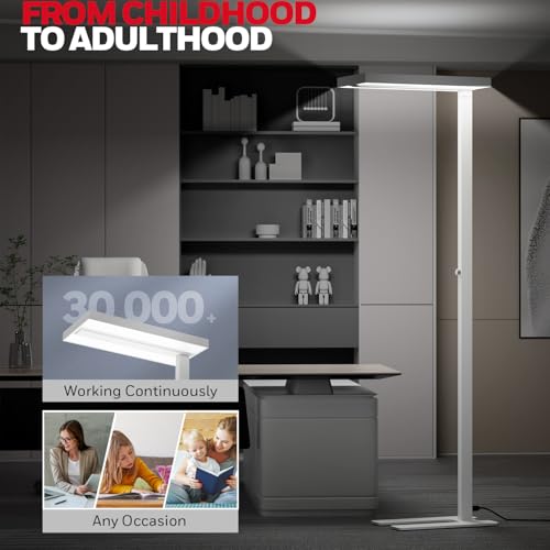 Image of Honeywell LED Floor Lamp Modern - 02E Sunturalux Eye Caring Standing Light, 6000LM 60W 4000K Natural Daylight Dimmable Reading Tall Lampara for Home Office Living Room Bedroom