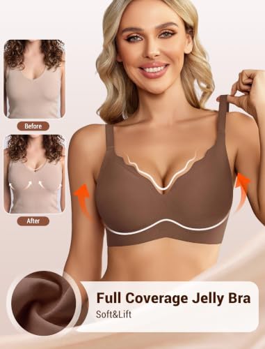 Image of Avidlove Jelly Bras for Women No Underwire Seamless Bralettes Wireless Push Up Scalloped Full Coverage Sports Everyday Bra