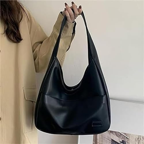 Solid Color Tote Shoulder Bag for Women, Large Capacity Leather Hobo Handbag Casual Retro Vegan Bag, Travel Weekender Bag Shopper – Bild 4