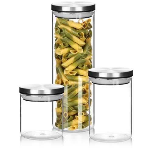 COM-FOUR® 3-czesciowy zestaw pojemników do przechowywania - sloiki do przechowywania zywnosci w 3 rozmiarach - pojemnik do przechowywania z pokrywka ze stali nierdzewnej (3 sztuki - wymieszac)
