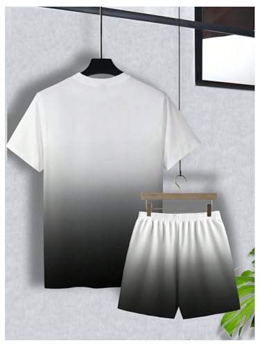 GORGLITTER Conjunto masculino de 2 peças com estampa de letras ombré, manga curta, conjunto de short
