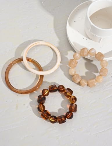 FAXHION Stackable Stretch Beaded Bracelet Set for women,Brown - image 2