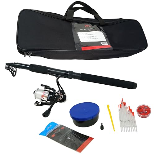 ZWIM - Komplettes Posen-Tele-Angelset – 3 m Teleskoprute Größe 30 Frontbremsrolle 10-teiliges transparentes Posen-Set & Fallgewicht – sortierte Terminal-Ausrüstung alles in Tragetasche [12K-20WT300]