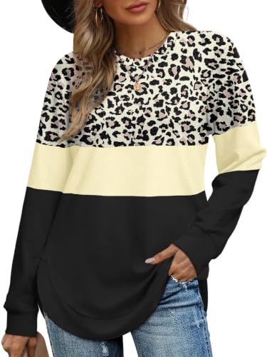 Image of OFEEFAN Womens Sweatshirt Crewneck Long Sleeve Shirts High Low Tops Curved Hem