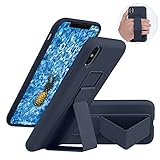 LAUDTEC Silicone Kickstand Case Compatible with iPhone X/XS, Vertical and Horizontal Stand Hand Strap Metal Kickstand Cover, Flexible Soft Liquid Silicone Stand Case for iPhone X/XS (Blue)