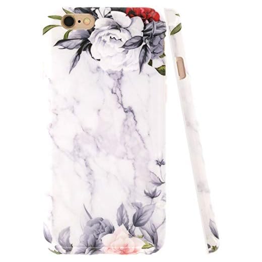 A-Focus Compatible with iPhone 6s Case Rose, iPhone 6 Case Marble, Flower Floral Marble IMD Design Series Slim Fit Flexible TPU Rubber Cover Case for iPhone 6 iPhone 6s 4.7 inch Glossy Flower Marble