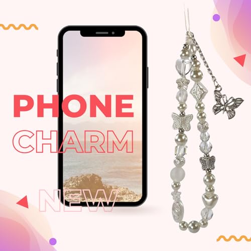 [EZ PEACH] ストラップ スマホ 手首 落下防止 携帯 ハンドストラップ 女の子 吊り下げペンダント装飾 落下防止 カラフルビーズ パール まんまるお花 全機種対応 (蝶01)